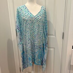 Lily Pulitzer blue & white silk caftan.